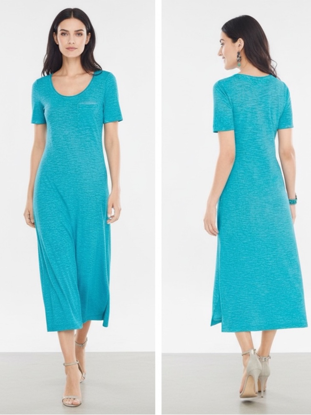 Chicos L blue slub maxi dress